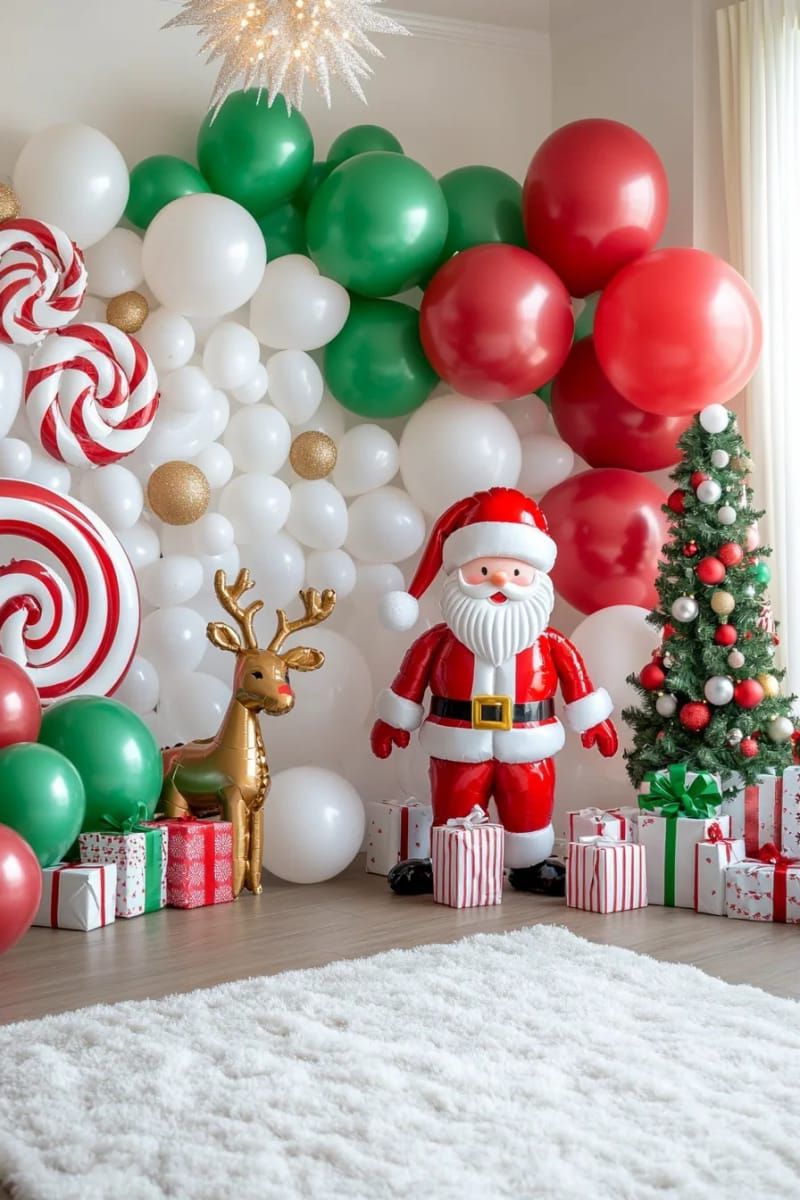 santa and reindeer balloon duo for whimsical kids’ corner decoration 1