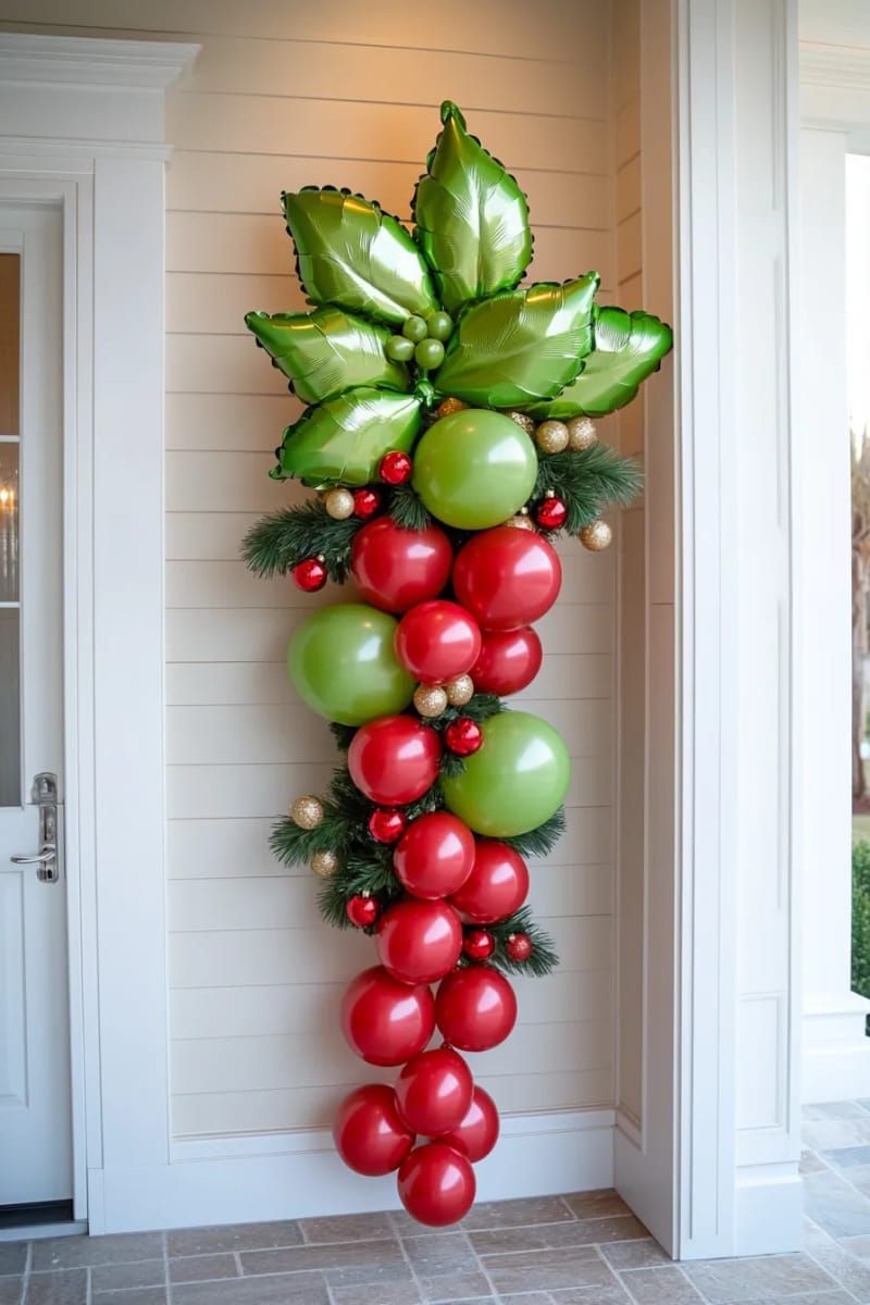 oversized balloon holly leaves and berries for door or wall statement 1