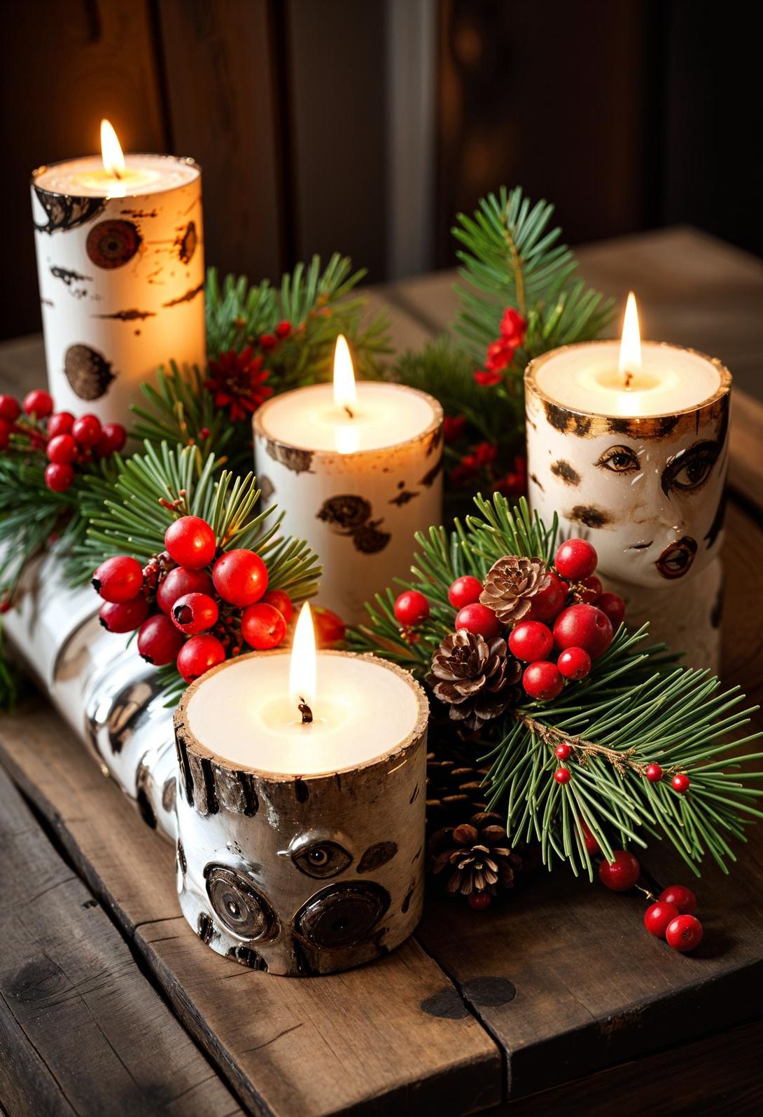 7. Rustic Candle Holders with Pine-1
