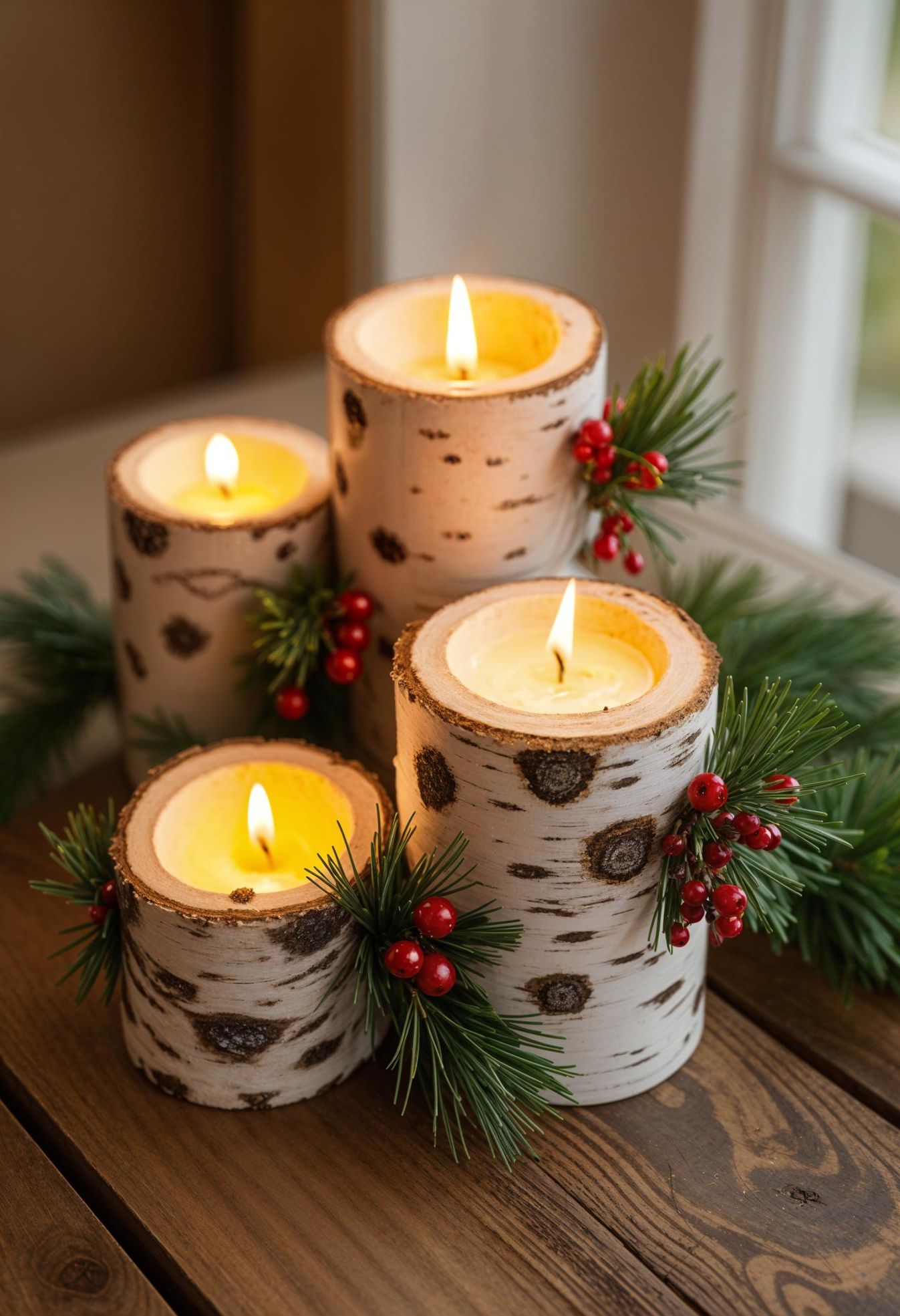 7. Rustic Candle Holders with Pine-0