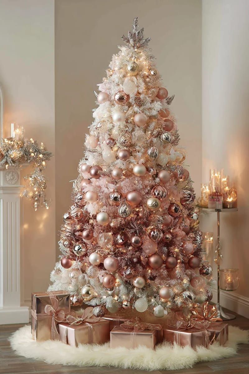 ombre ornament tree using shades of blush, rose gold, and champagne 1