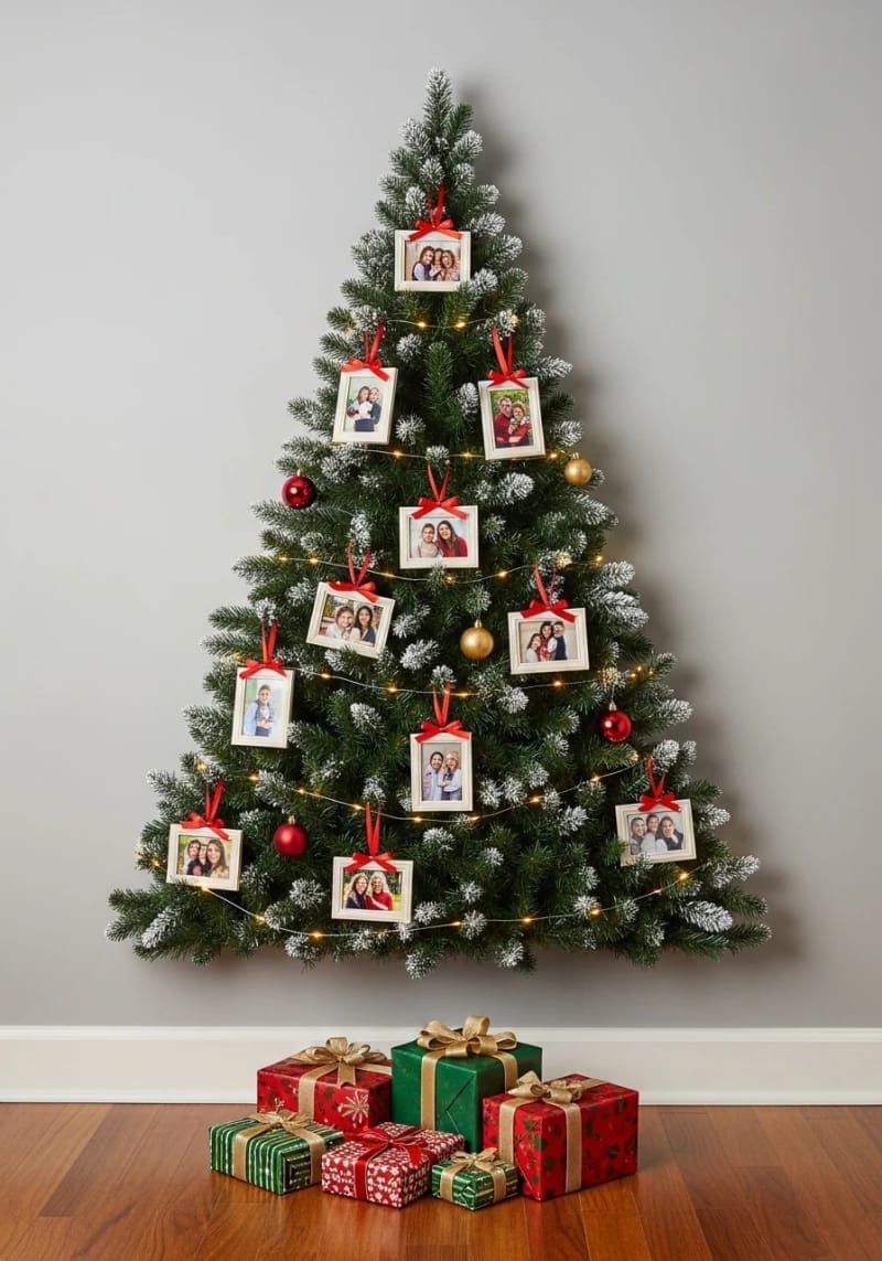 wall-mounted half-tree for small spaces, decorated with mini photo frames 1