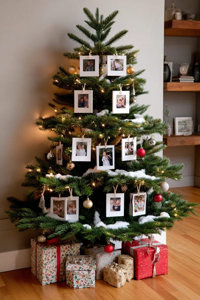 wall-mounted half-tree for small spaces, decorated with mini photo frames 1