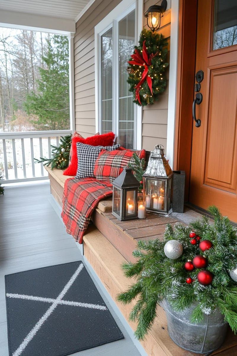 diy christmas planter bursting with silver branches, red berries, and ornaments 1