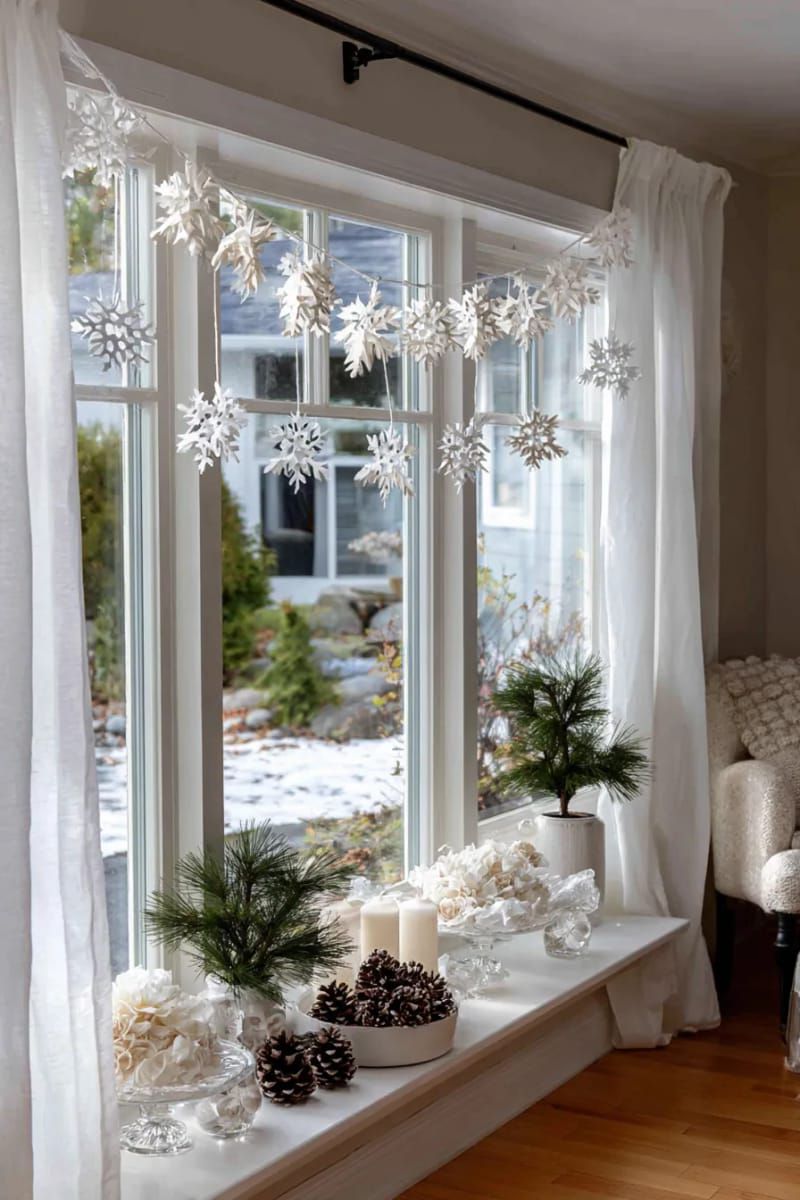 hanging paper snowflake garland for windows or door frames 1