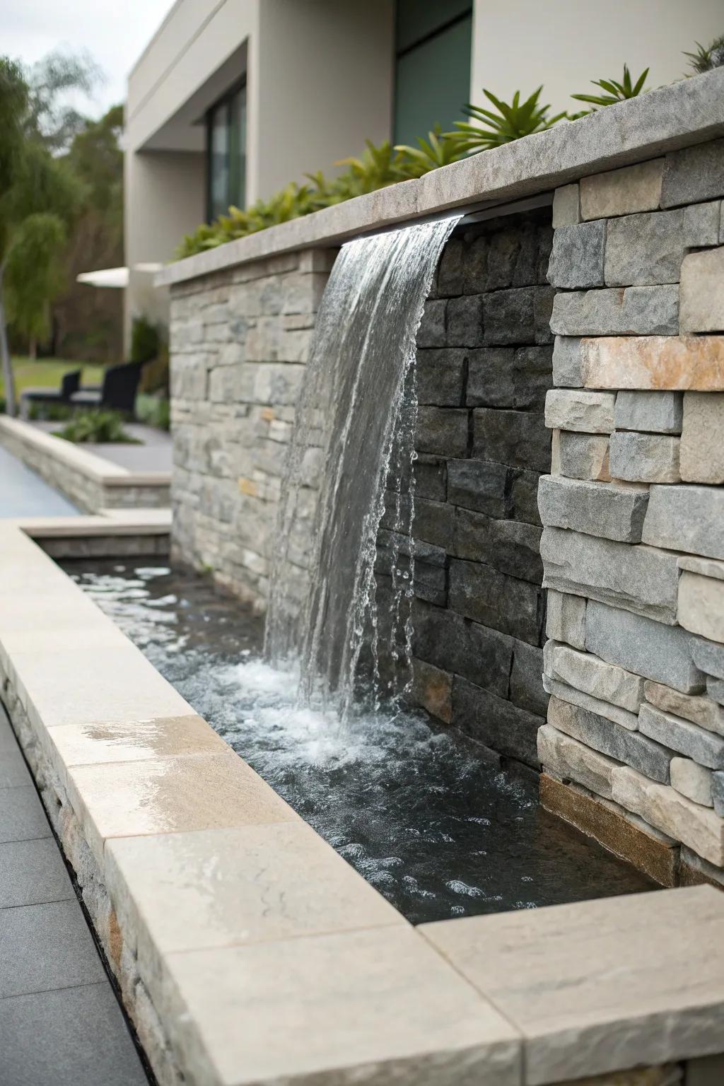 20. Sleek Flagstone Wall Waterfall