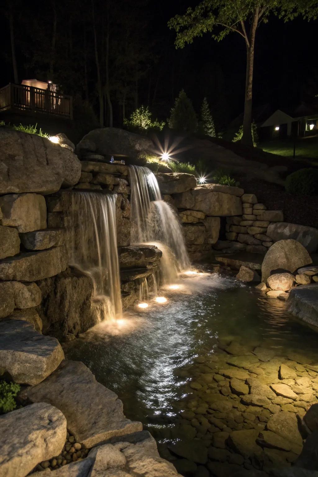 13. Waterfall Lighting Accents
