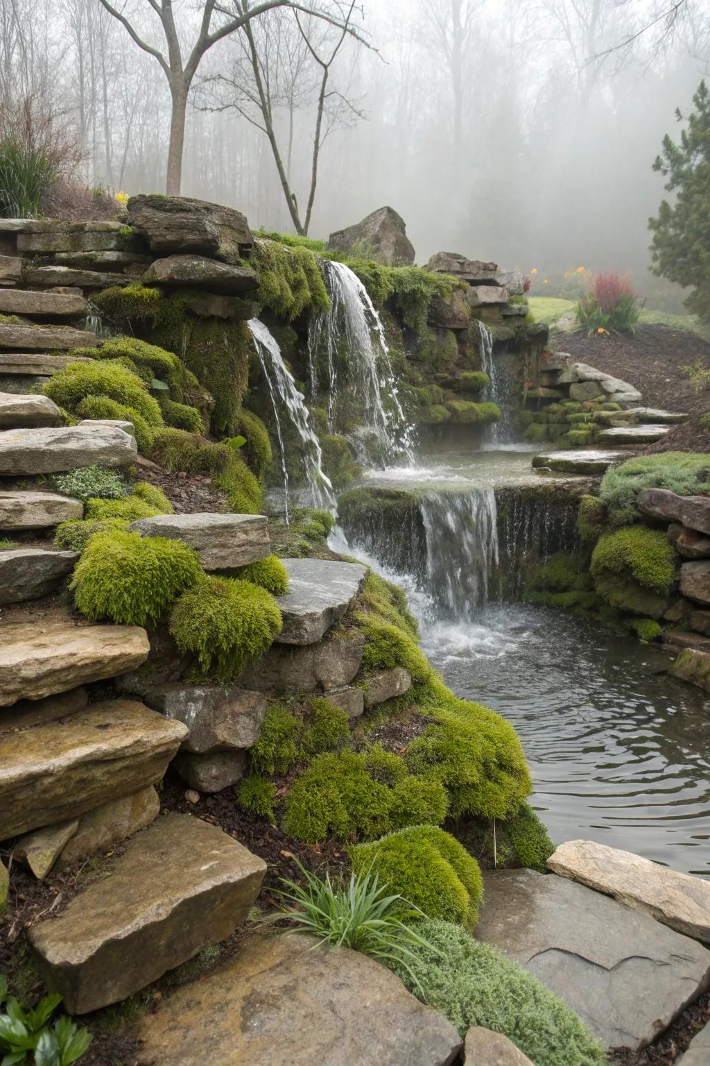 2. Mossy Flagstone Waterfall Accents