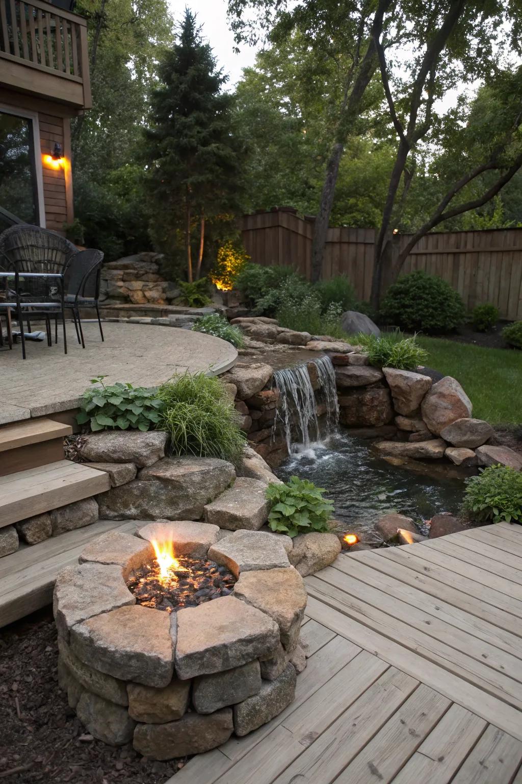 9. Fire Pit and Flagstone Waterfall