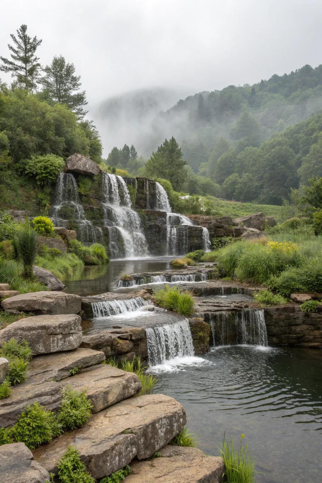 19. Multilevel Tiered Flagstone Waterfall