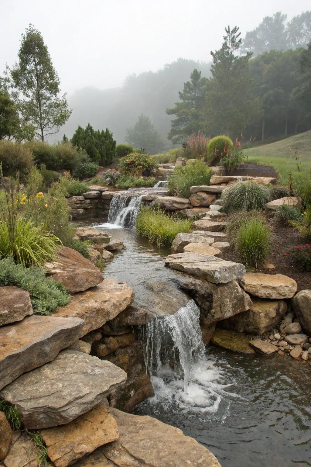 4. Natural-Looking Flagstone Falls