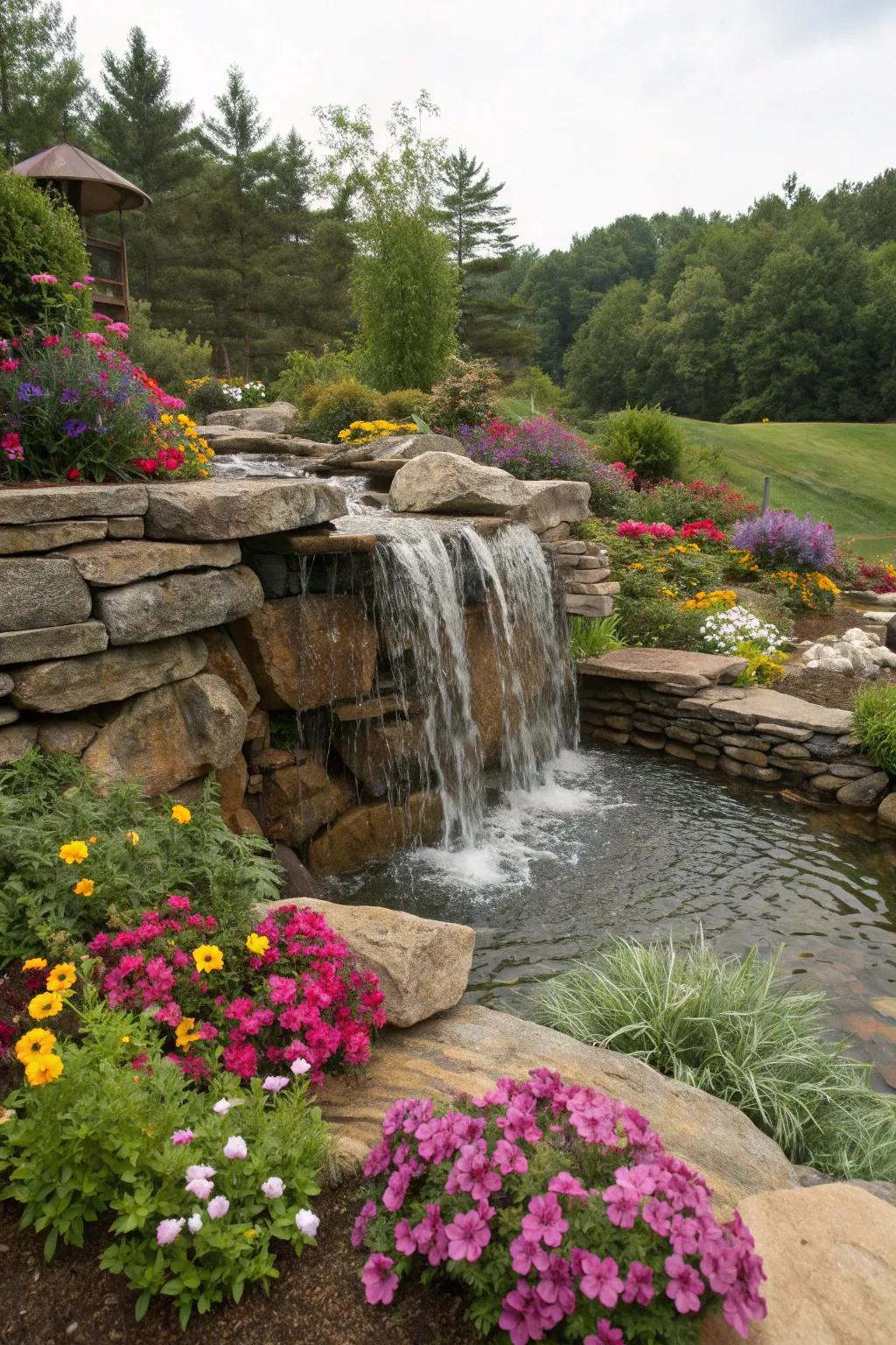 8. Colorful Flowers Framing the Falls